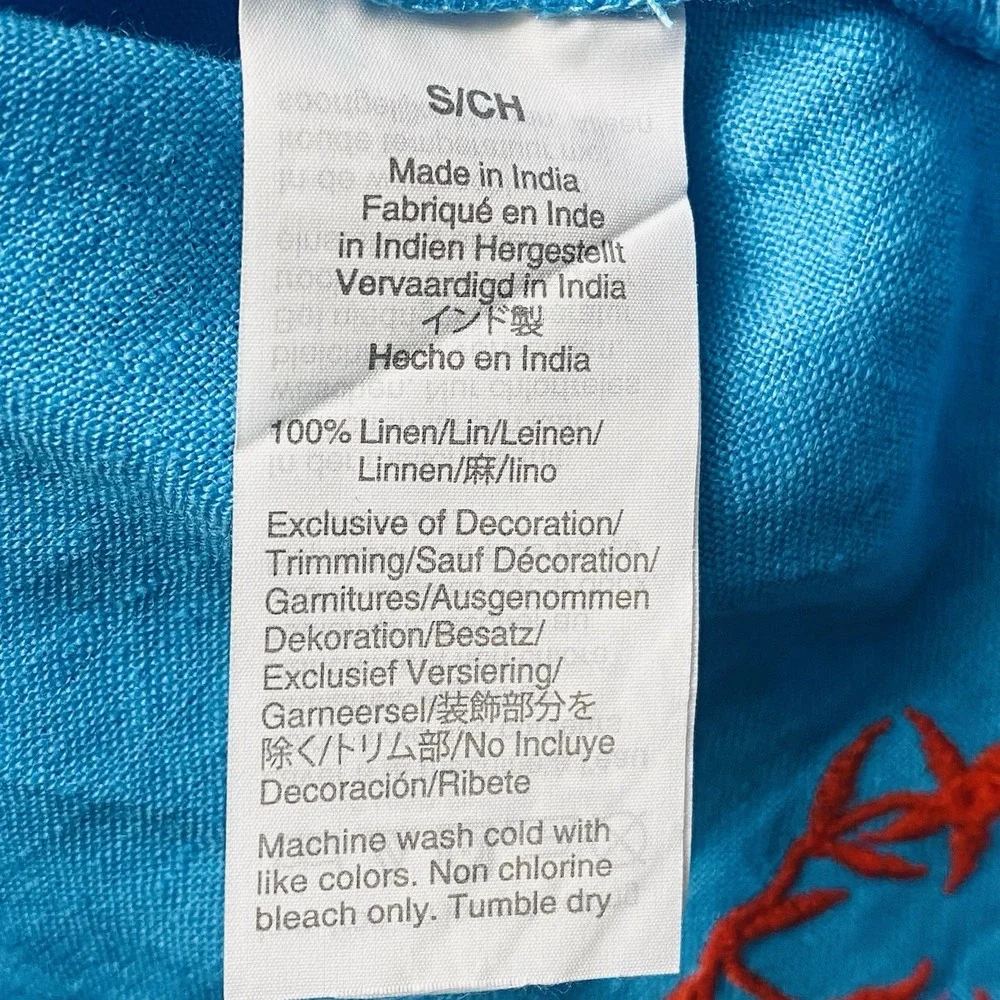 J. Crew Embroidered Linen Tunic Top Womens 2 Aqua Blue Boho Chic Floral Resort - Picture 6 of 8